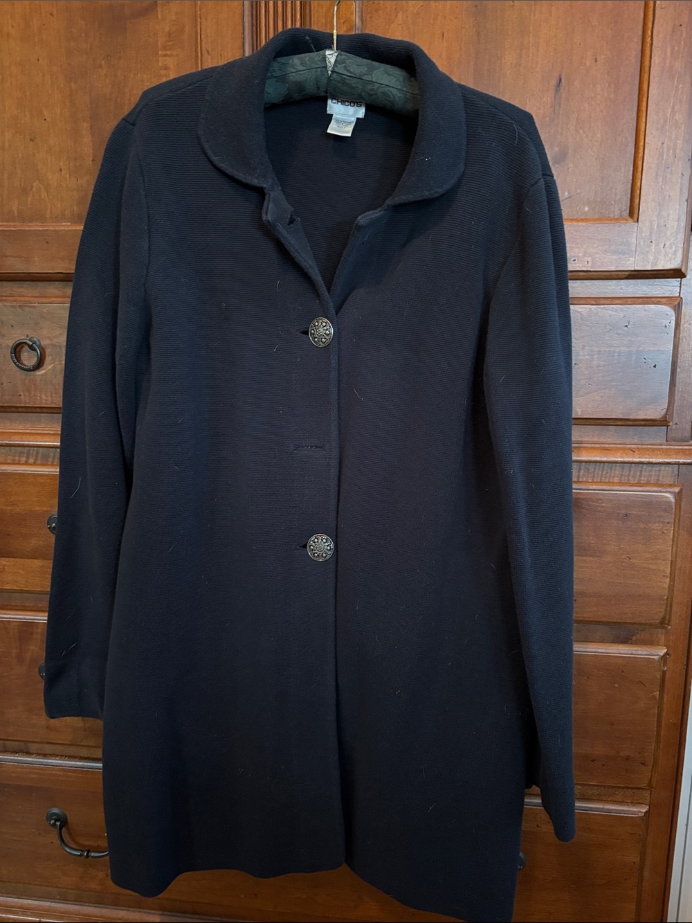 Chico's Navy Pea Coat style cardigan cotton sweater